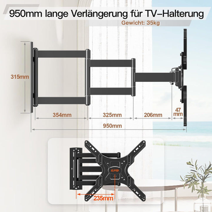 ELIVED Lang Arm TV Wandhalterung für die meisten 26-65 Zoll Fernseher, Eck TV Halterung Ausziehbar 9