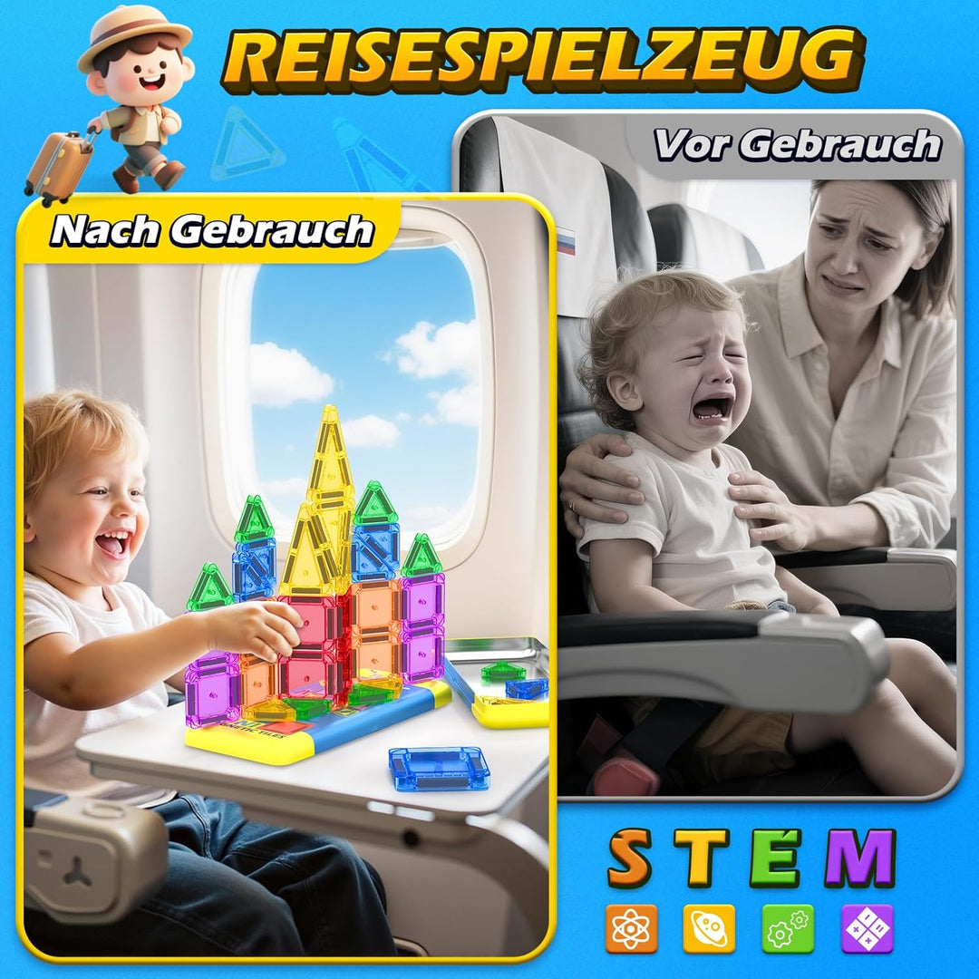 Soyee Magnetische Bausteine Reisespielzeug mit Metallbox Mini-Magnetbausteine für Kinder STEM Sensor