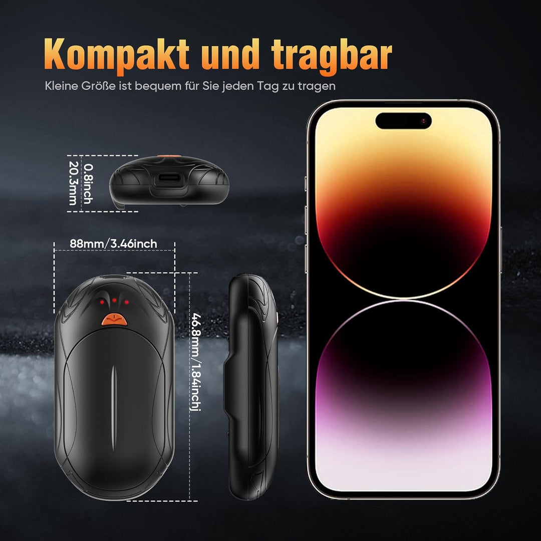 Handwärmer wiederaufladbar 2-Pack, 6000mAh elektrische tragbare Taschenheizung, 24Hrs Lange Heizung