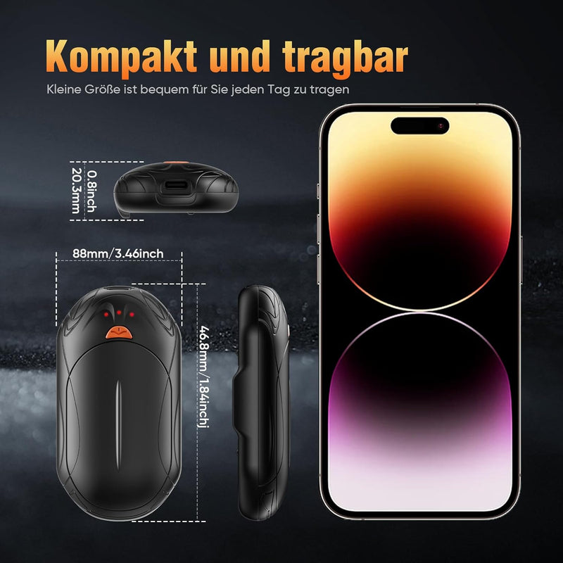 Handwärmer wiederaufladbar 2-Pack, 6000mAh elektrische tragbare Taschenheizung, 24Hrs Lange Heizung