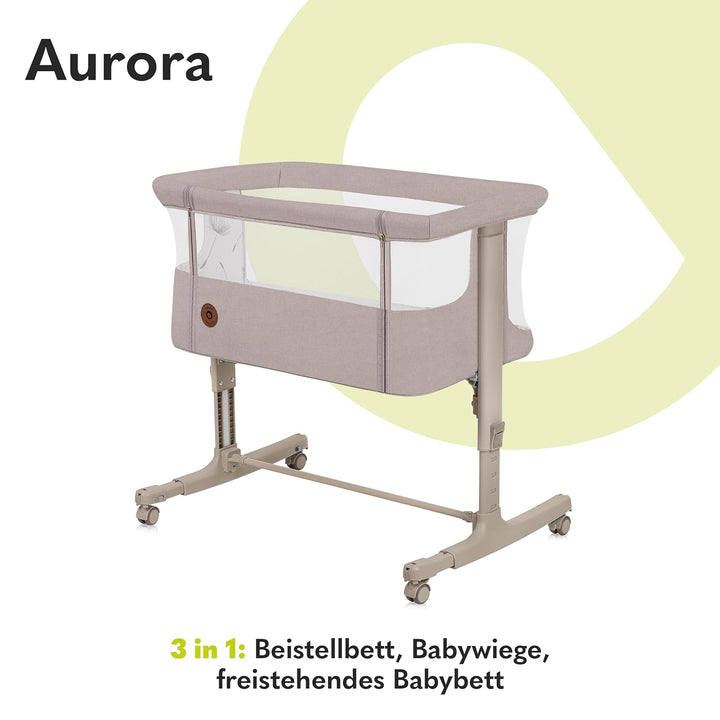 Lionelo Aurora 3 in 1 Babybett bis 9 kg, Beistellbett, Wiege, Höhenverstellug und Einstellung der Ne