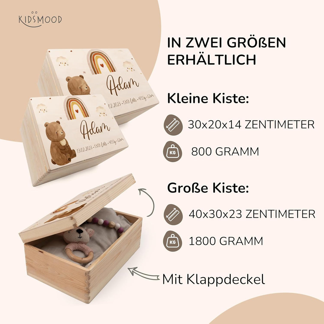 KIDSMOOD - Erinnerungsbox Baby, personalisierte Holzkiste mit Deckel, Ideal zur Aufbewahrung von Eri