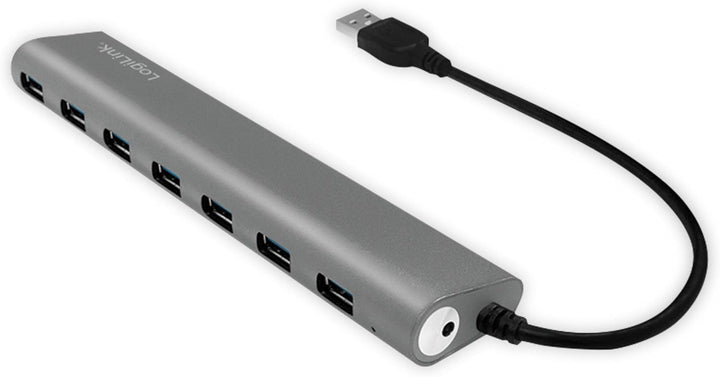 LogiLink UA0308 USB 3.0 Hub für PC/Laptop, 7-Ports Aluminiumgehäuse Silber USB 3.0 7-Port, USB 3.0 7