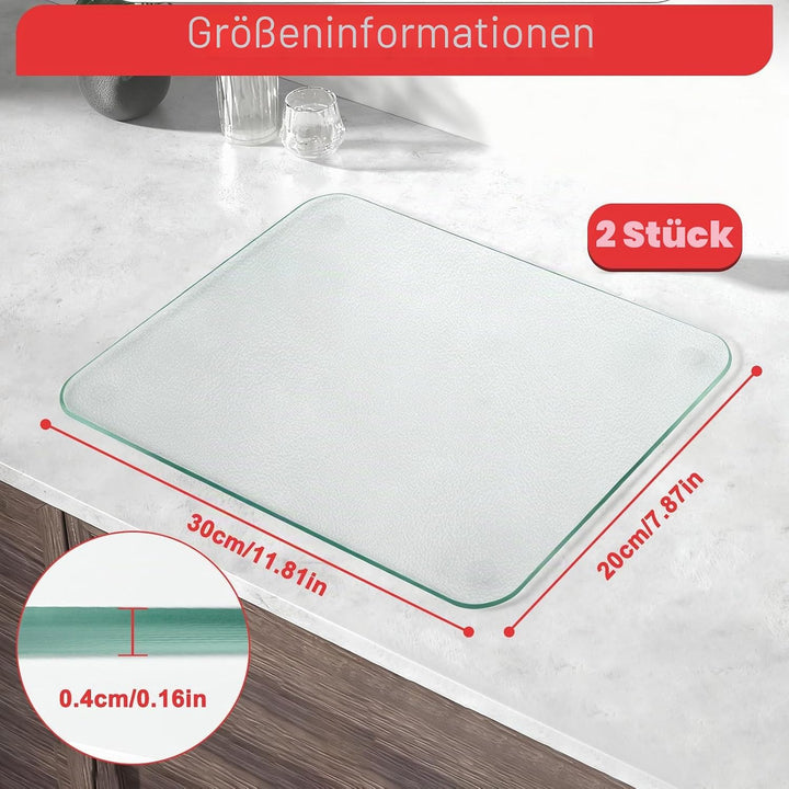 2 Stück Glasschneidebrett, 30 x 20 cm Gehärtetem Schneidebrett, Schneidebrett Glas mit rutschfesten