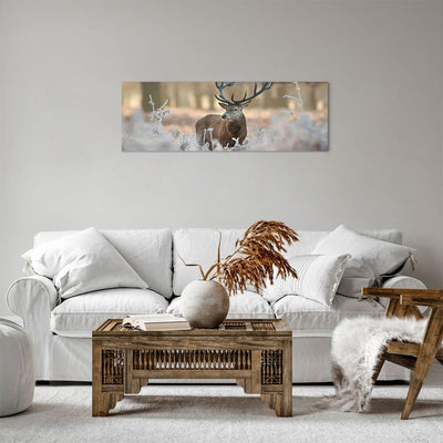 Panorama Bilder auf Leinwand Hirsch Wald Natur Leinwandbild 90x30cm Wandbilder Dekoration Wohnzimmer