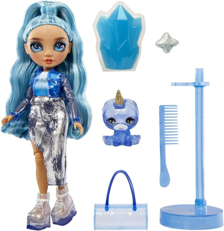 Rainbow High Modepuppe mit Schleim & Haustier - Skyler (Blau) - 28 cm Schimmernde Puppe mit Glitzers