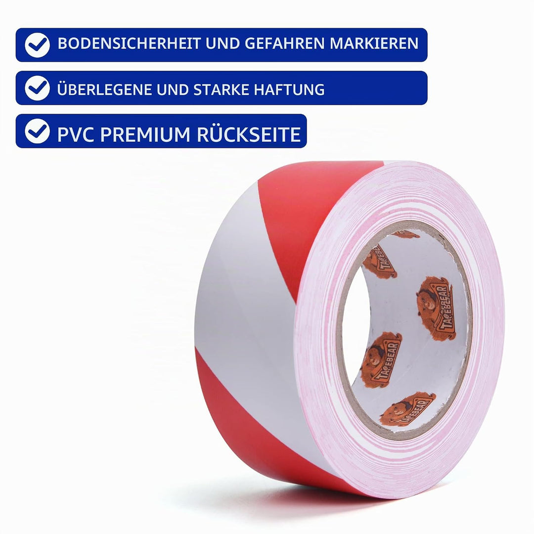 TAPEBEAR Absperrband Warnklebeband Rot und Weiss Flatterband Warnband Gefahr Warnung PVC Selbstklebe