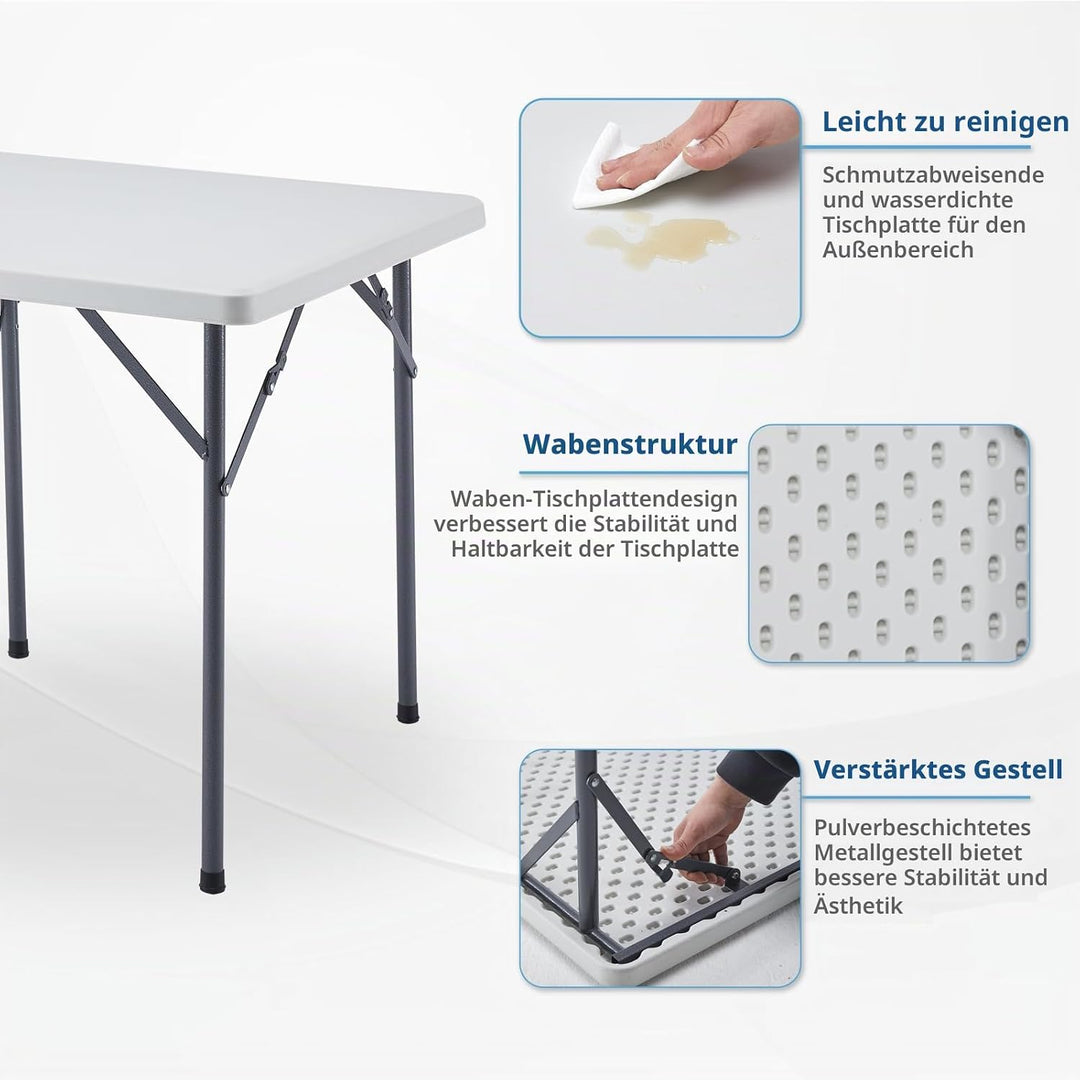 KAIHAOWIN Klapptisch Esstisch 80x80cm Quadratischer Gartentisch Weiss Flohmarkttisch Wetterfest für