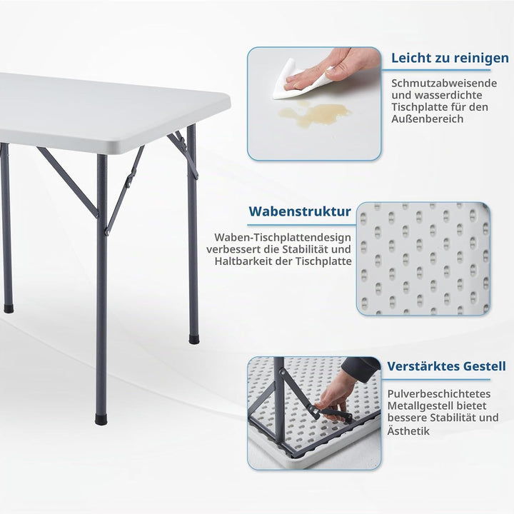 KAIHAOWIN Klapptisch Esstisch 80x80cm Quadratischer Gartentisch Weiss Flohmarkttisch Wetterfest für