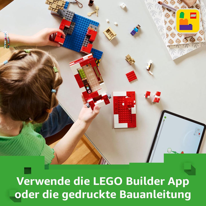 LEGO Minecraft Das Pilzkuh-Haus, Bauspielzeug zum Videospiel, Modell im Pilzland mit Minifiguren, St
