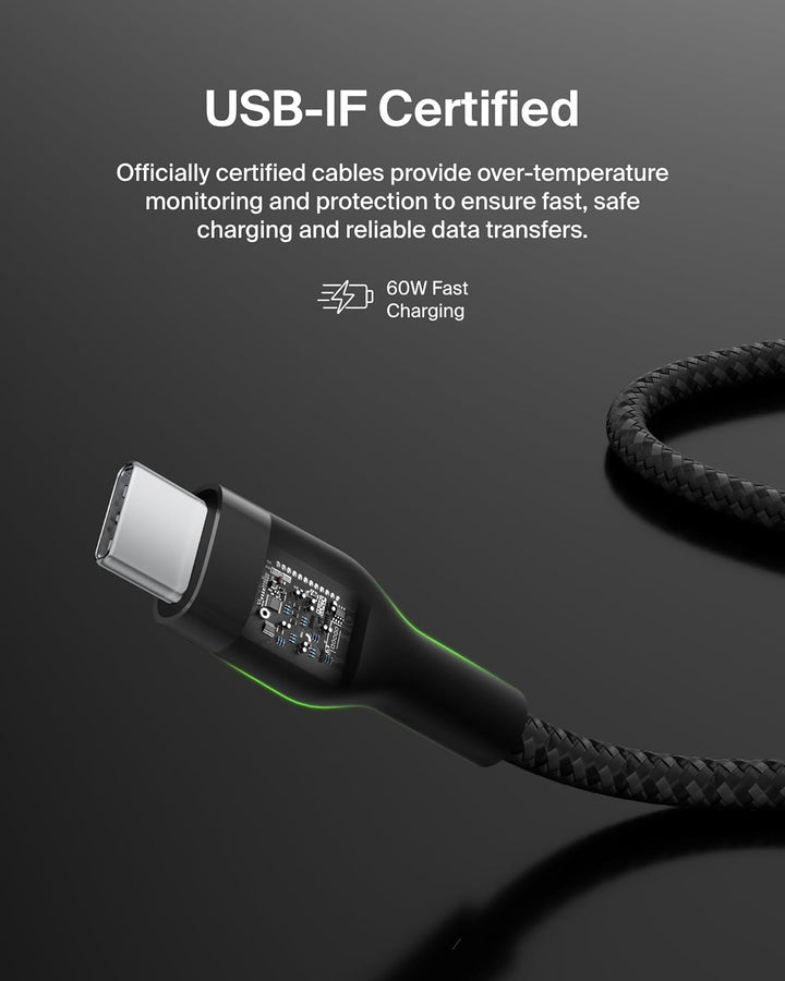 Belkin BoostCharge Pro Flex geflochtenes USB-C/USB-C-Ladekabel, USB-IF-zertifiziert zum Schnellladen