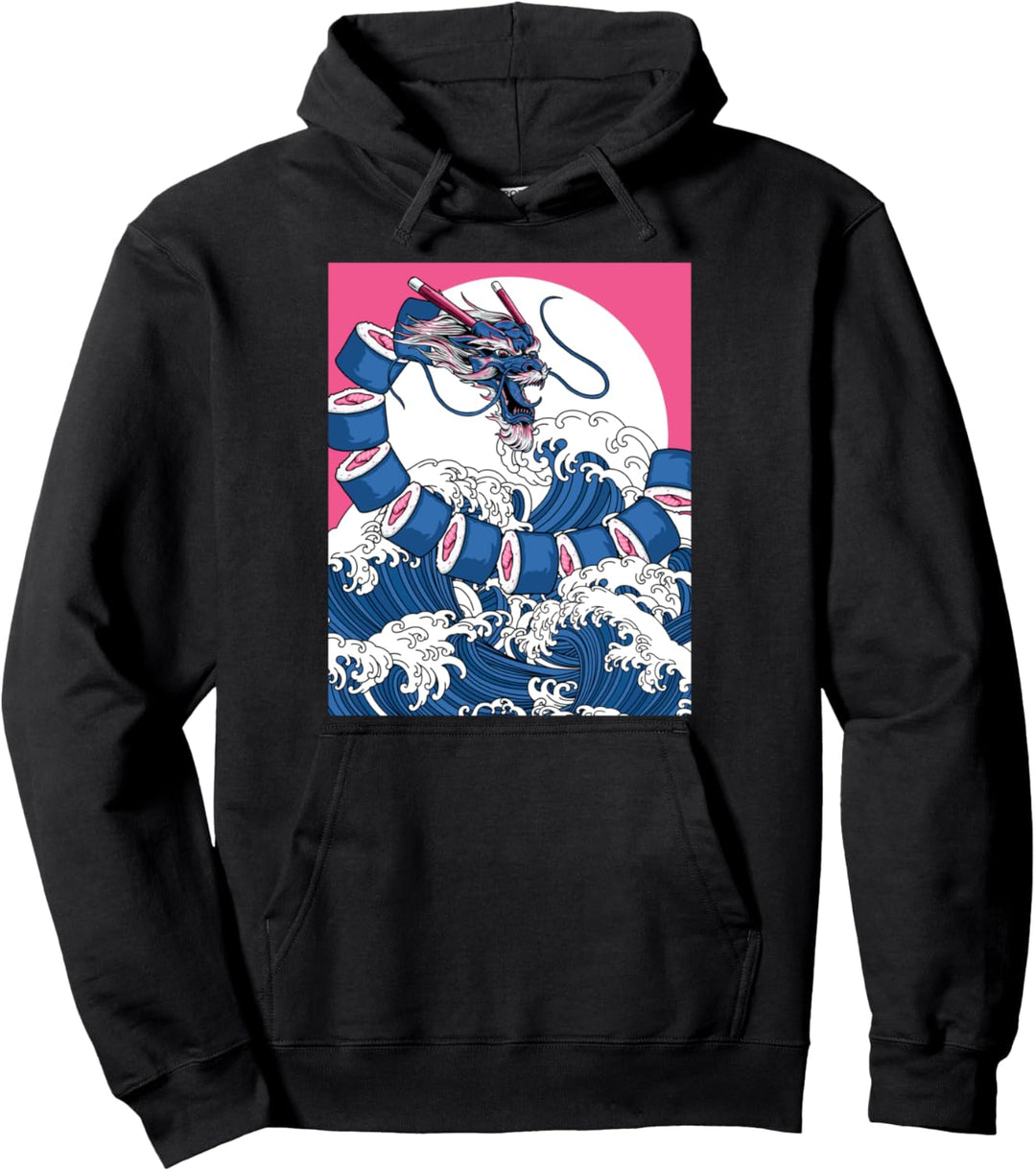 Japanisch Sushi Drache Maki Great Wave Off Kanagawa Kaiju Pullover Hoodie