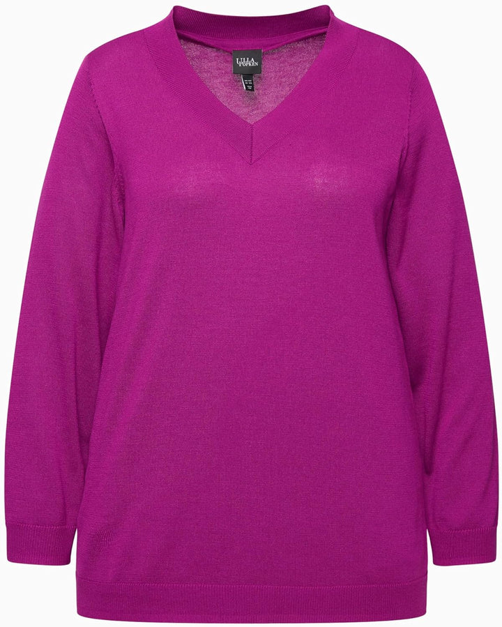 Ulla Popken Damen, V-Ausschnitt, Langarm, Weicher Feinstrick Pullover 42-44 Beere, 42-44 Beere