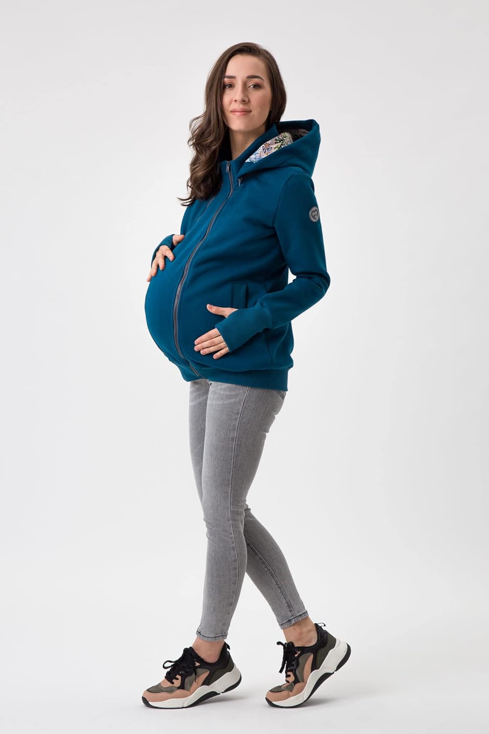 fun2bemum Pola 4in1 Baby Tragejacke für Mama Känguru Kapuze VORNE/HINTEN S Petrol, S Petrol