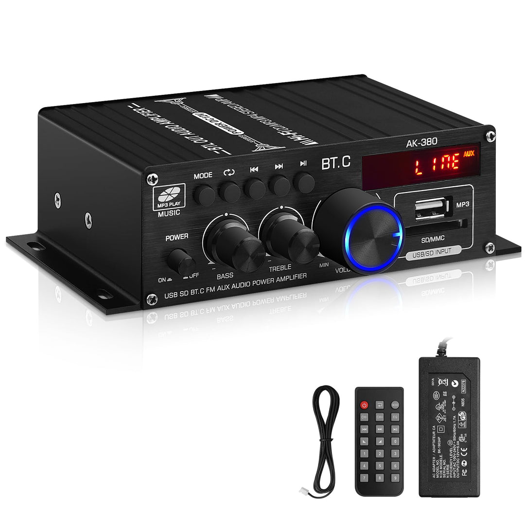 AK-380 Bluetooth 5.0 HiFi Verstärker 2.0-Kanal 40W x 2 Max. 400W Mini Verstärker Stereo Audio Leistu