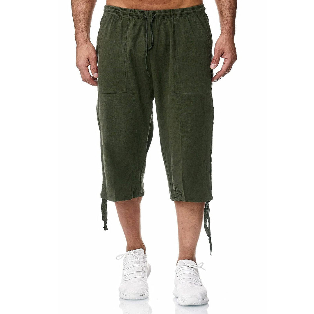 Remxi Herren-Shorts, 3/4-Leinen-Shorts, lockere Passform, Sommer, lässige Cargohose M Grün, M Grün