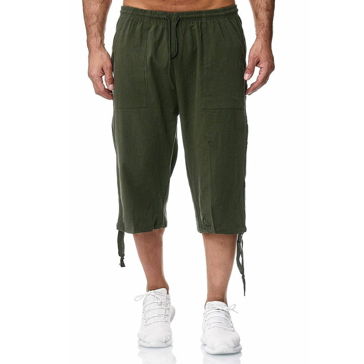 Remxi Herren-Shorts, 3/4-Leinen-Shorts, lockere Passform, Sommer, lässige Cargohose M Grün, M Grün
