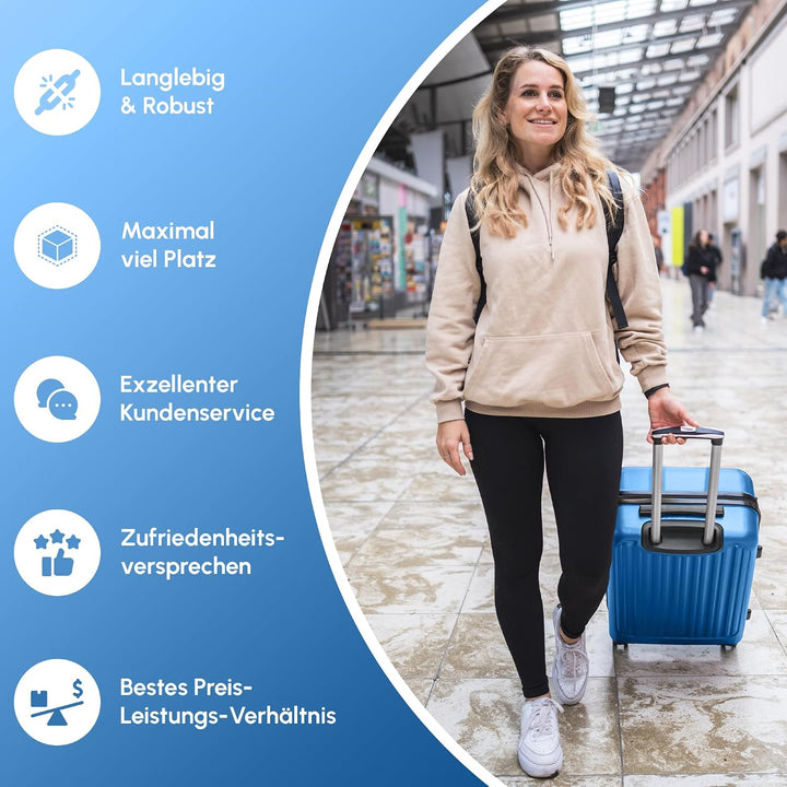 ABS Hartschalenkoffer - Ergonomisch &amp; Sicher - Mittelgrosser Trolley Koffer mit 360° Rädern, Zahlen-