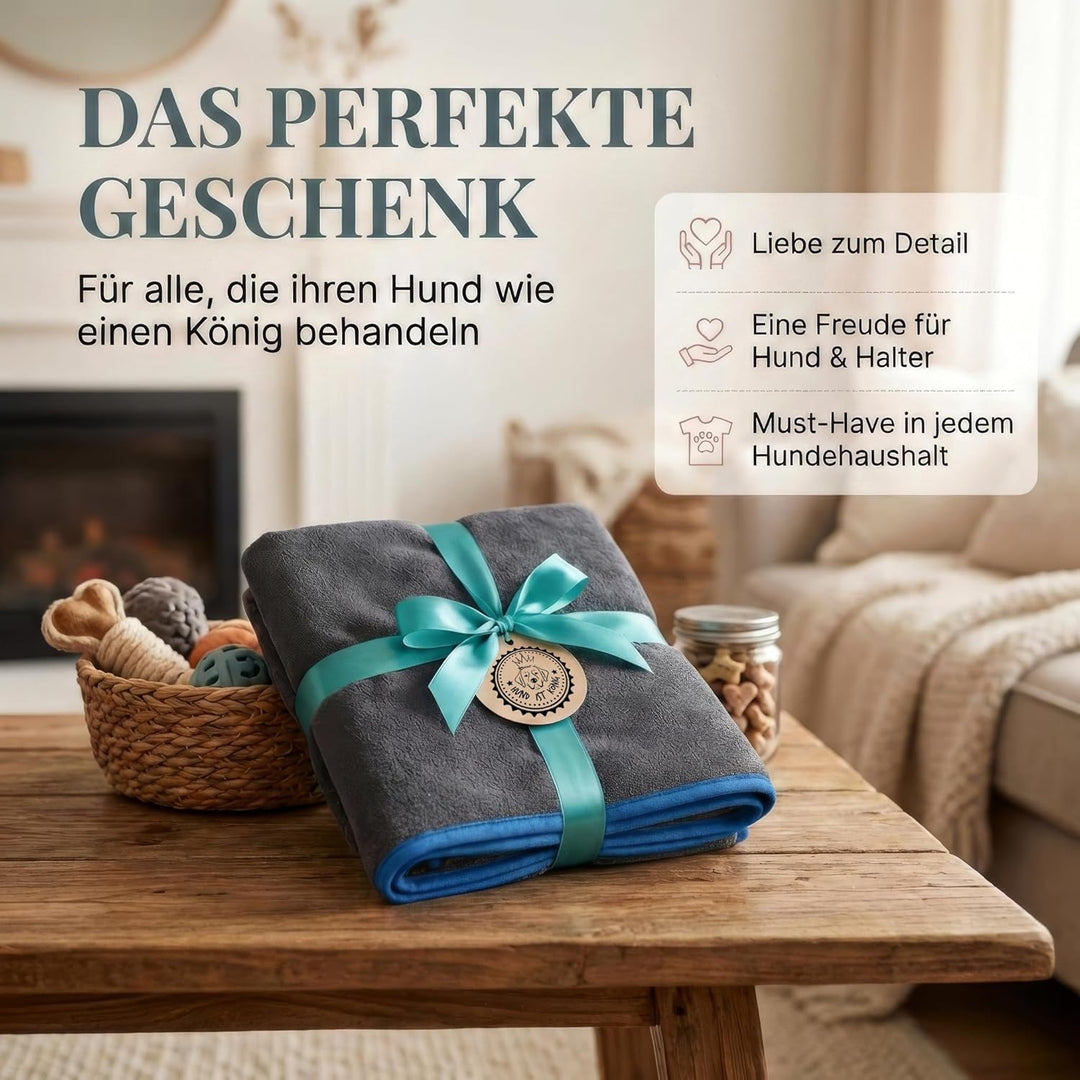 HUND IST KÖNIG® Hundehandtuch extra saugfähig - Hunde Handtuch saugstark aus Mikrofaser mit 4 Eingri