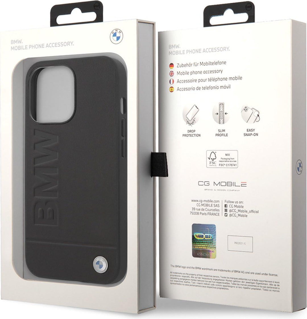 Etui BMW BMHCP14LSLLBK Hülle für iPhone 14 Pro 6,1" schwarz/Black Leather Stamp