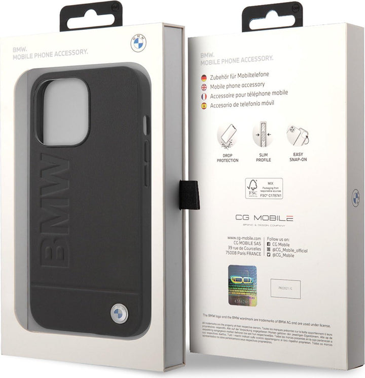 Etui BMW BMHCP14LSLLBK Hülle für iPhone 14 Pro 6,1" schwarz/Black Leather Stamp