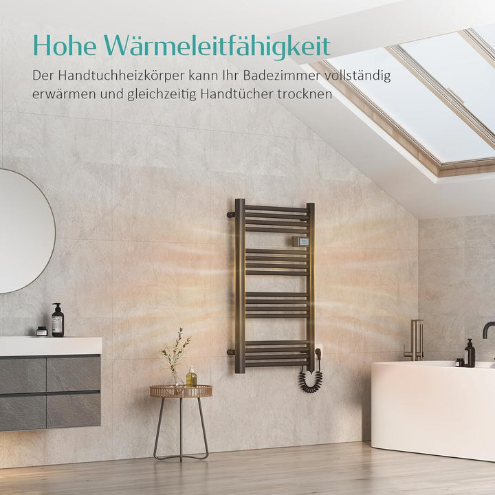 EMKE Elektrischer Handtuchheizkörper 96 x 40 cm, Badheizkörper Elektrisch mit Touchschalter Timer, H