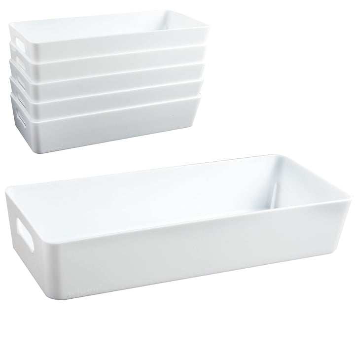6x Ordnungsboxen - 6 cm hoch - WEIss - 30x12,5x6cm - 1,9 Liter - Ordnungskorb - Schubladenorganizer