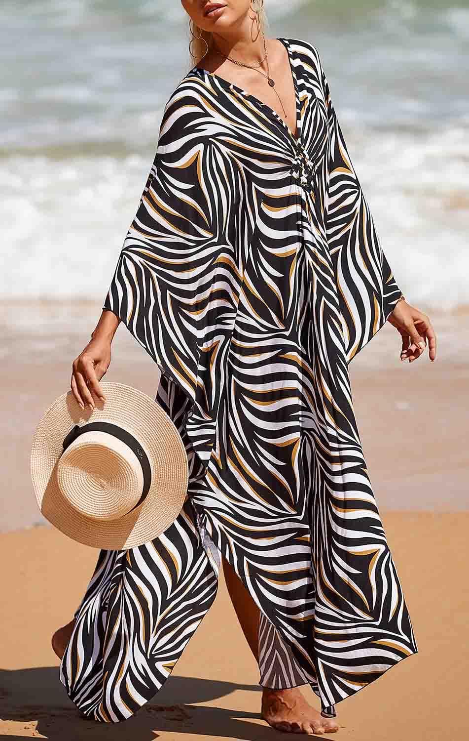Damen Strandkleid Maxi Kaftan Lang Bikini Cover Up Sommekleid Maxi Kleid Freizeitkleid Nachtwäsche B