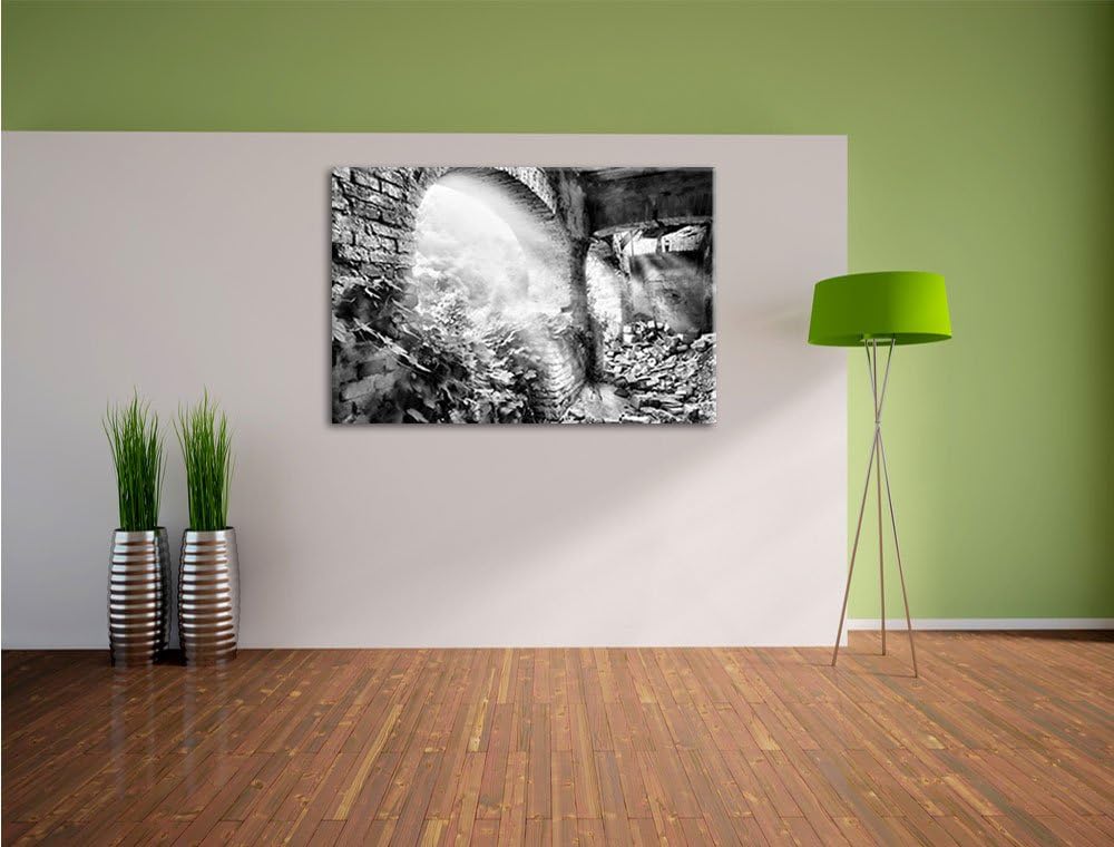 Monocrome, Alte Ruine, Format: 100x70 auf Leinwand, XXL riesige Bilder fertig gerahmt mit Keilrahmen