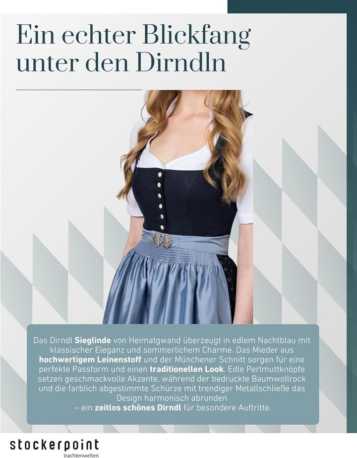Stockerpoint Damen Dirndl Sieglinde Kleid für besondere Anlässe 40 Nachtblau, 40 Nachtblau