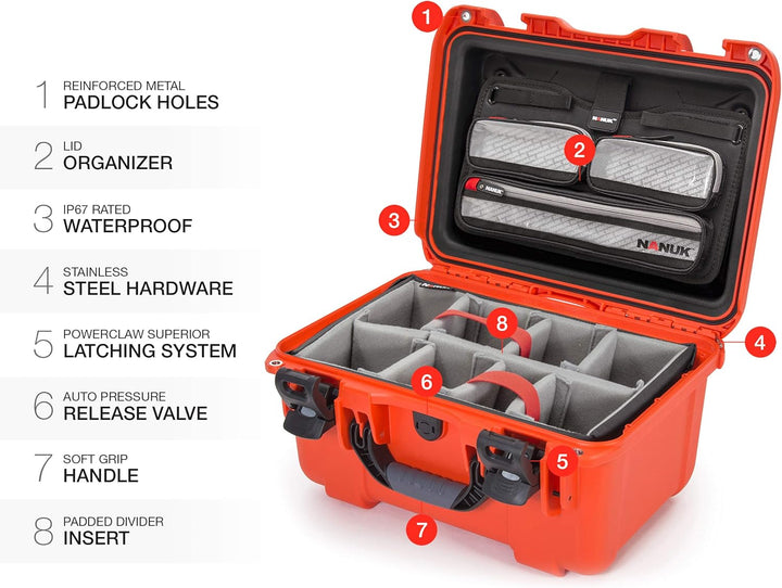 Nanuk 918 Wasserdichter Hartschalenkoffer Mit Gepolsterten Trennwänden und Organizer für Deckel - Or