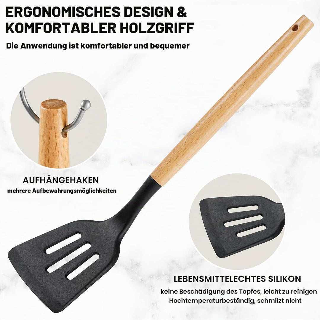 Vortix Küchenhelfer Set, 19 Teiligs Küchenutensilien Mit 5 Teiligs küchenmesser set mit block und Pf