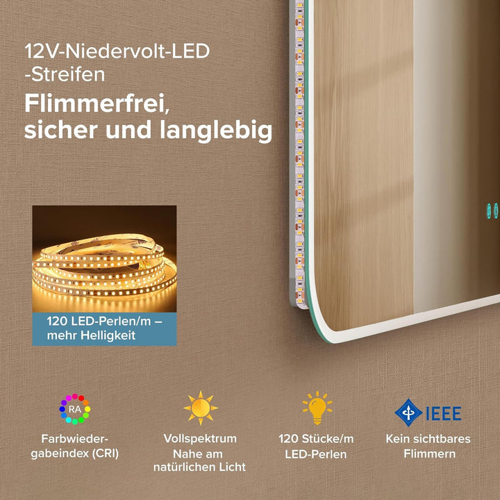 dopporo LED Badspiegel 140x70cm Badzimmerspiegel mit Beleuchtung Spiegel mit runden Ecken Wandspiege