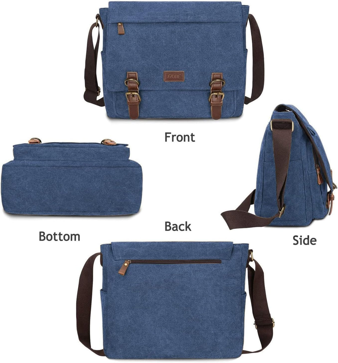 S-ZONE Herren Umhängetasche 15,6 Inch Grosse Vintage Canvas Messenger Bag Aktenktasche Schultertasch