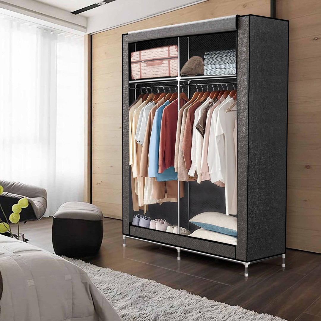 Intirilife Faltschrank 108x45x170 cm in Maus GRAU - Schrank mit Reissverschluss aus Stoff Kleidersch