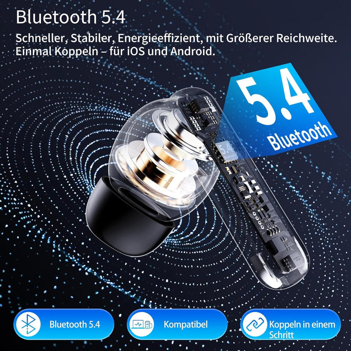 Bluetooth Kopfhörer in Ear, 6 Mikrofone ENC Noise Cancelling für Klarere Anrufe, Kopfhörer Kabellos