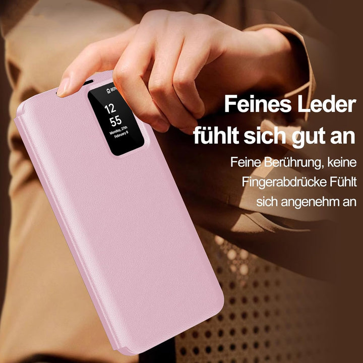 für Samsung S24 Smart View Hülle, Wallet Smartphone Case, für Samsung Galaxy S24 Handyhülle Clear Vi