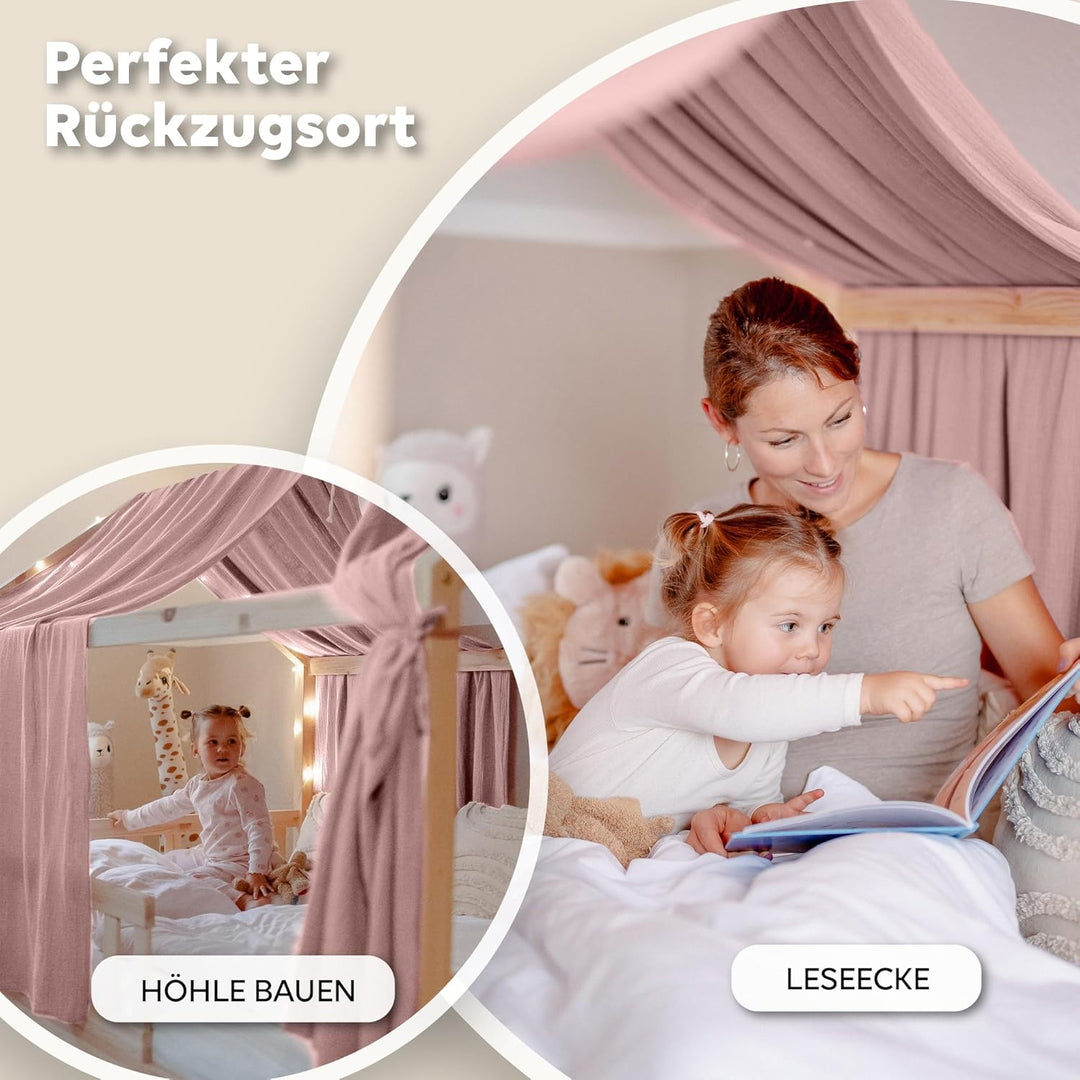 Hausbett Himmel [in 12 Farben] Betthimmel Hausbett aus 100% Baumwolle Musselin - Stoffhimmel für Hau