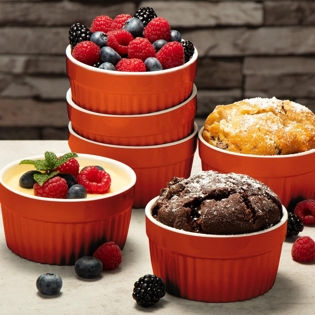 com-four® 6x Ragout Fin Schale - Ofenfeste Förmchen in orange - Creme Brulee Schälchen - Dessertscha