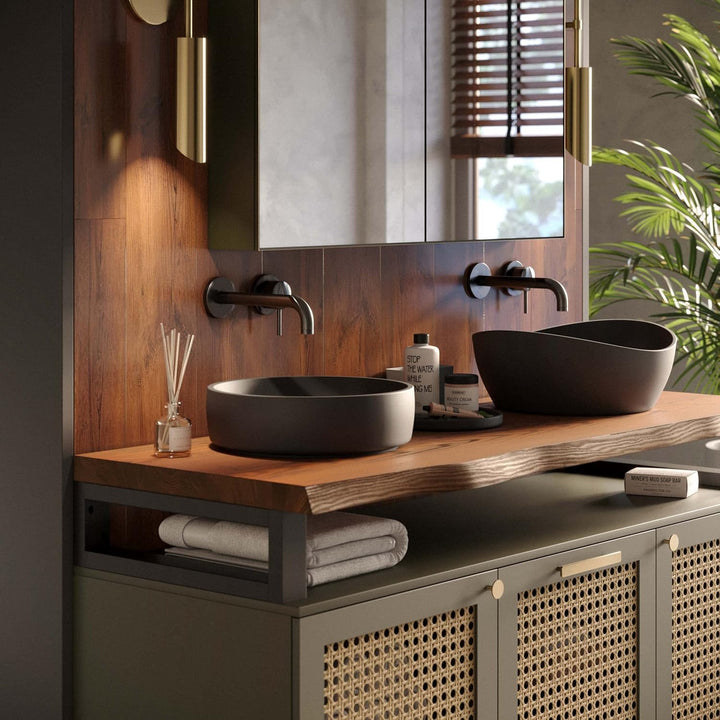 LAMO Manufaktur Waschtisch Konsolentischplatte, Holzplatte Waschtisch Konsolentisch Baumkante, 110x4