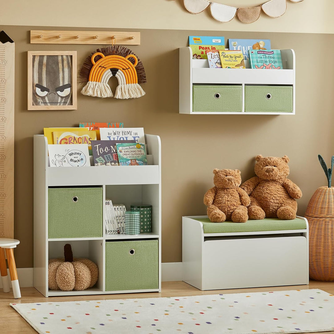 SoBuy KMB80-W Kinder Spielzeugtruhe Spielzeugkiste Aufbewahrungsbox Schuhbank mit Sitzkissen Sitzban