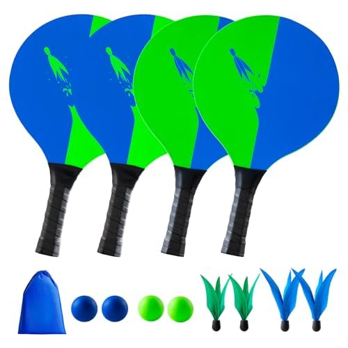 U&C Planet Beachball Set Paddle Ball Spiel Strandschlägerset aus Holz Schläger Spiel für Kinder&Fami