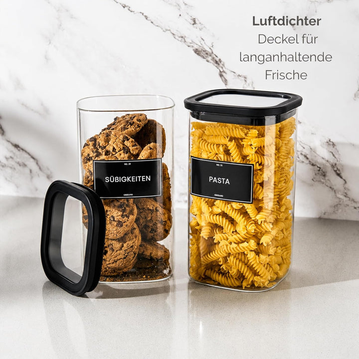 Vorratsgläser eckig mit Glasdeckel 1500ml [2er Set] – Vorratsdosen Glas luftdicht & mottensicher – A