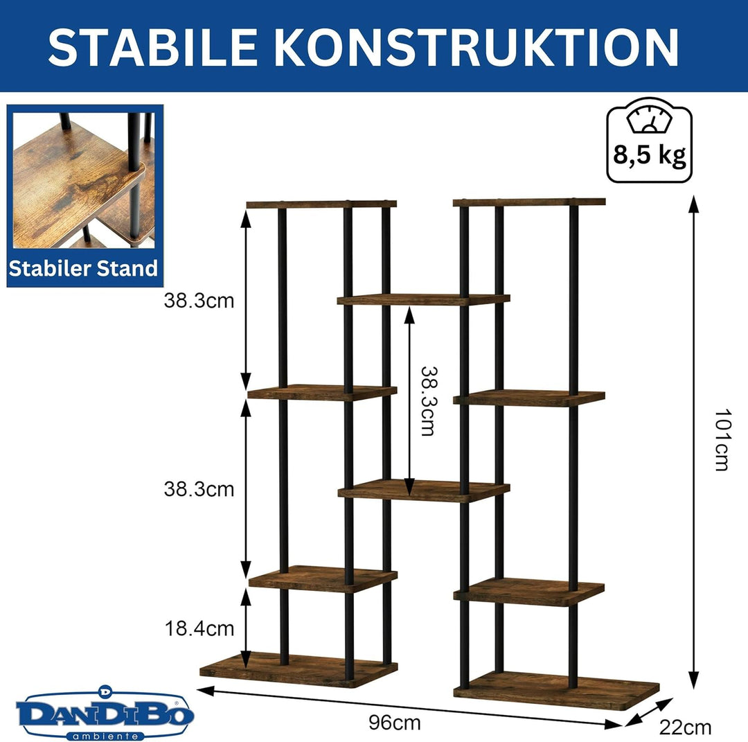 DanDiBo Blumenregal Indoor Metall Schwarz 6 Etagen Holz 96584 Blumentreppe 100 cm Pflanzenständer Mo