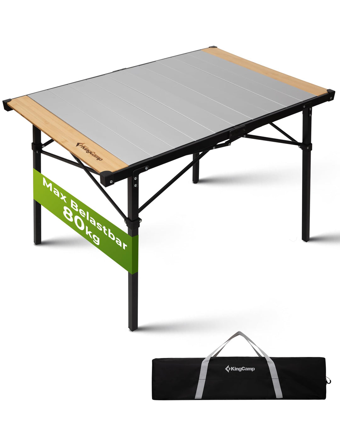 KingCamp Campingtisch klappbar Klapptisch mit Aluminiumrahmen Aufrollbare Tischplatte für 4-8 Person