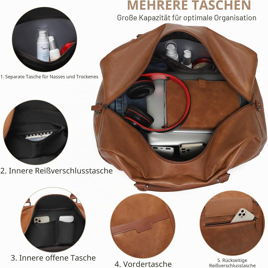 Wogarl Weekender Tasche für Damen Herren Grosse Übernachtungstasche Reisetasche Seesack, Helles Brau
