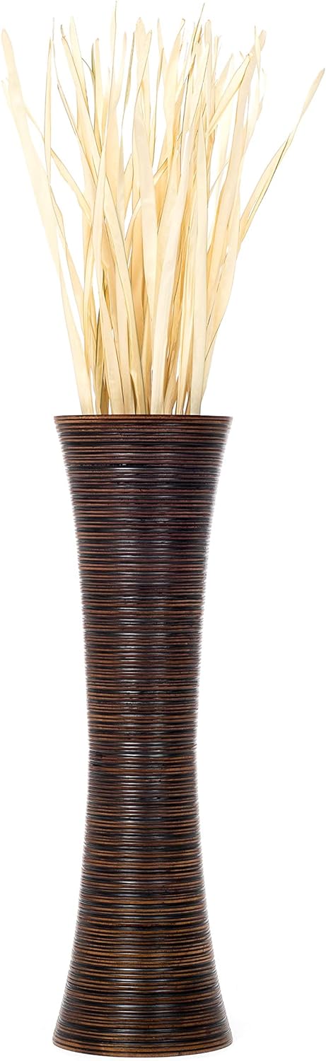 Leewadee Grosse Bodenvase für Dekozweige hohe Standvase Design Holzvase, Holz, 90 cm, braun 90 cm Br