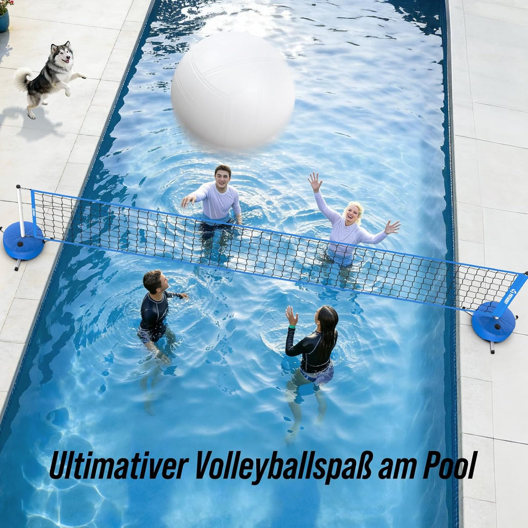 Pool Volleyball-Set, Tragbarer Volleyballnetz Verstellbar 4,5-9,1m mit Volleyball, Stabilem-Stangen