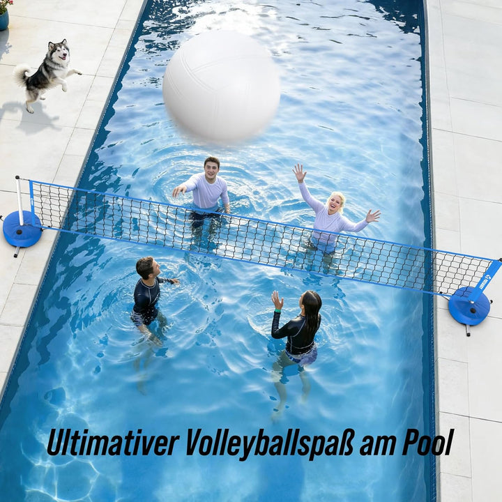 Pool Volleyball-Set, Tragbarer Volleyballnetz Verstellbar 4,5-9,1m mit Volleyball, Stabilem-Stangen
