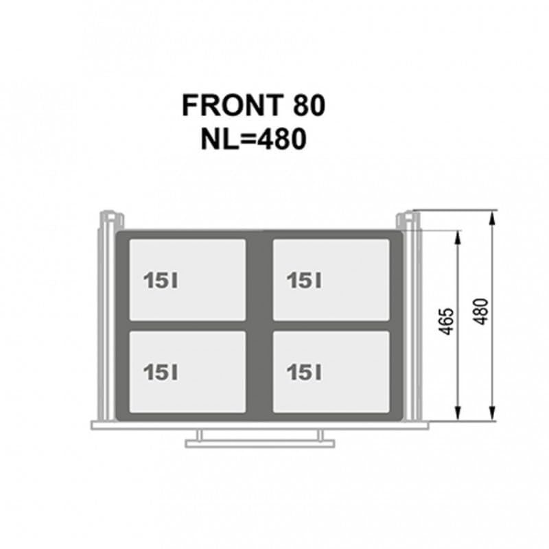 Einbau Mülleimer für 80 cm Küchenschrank 4 fach Mülltrennung mit Vollauszug Soft Close Ablage 4x15L